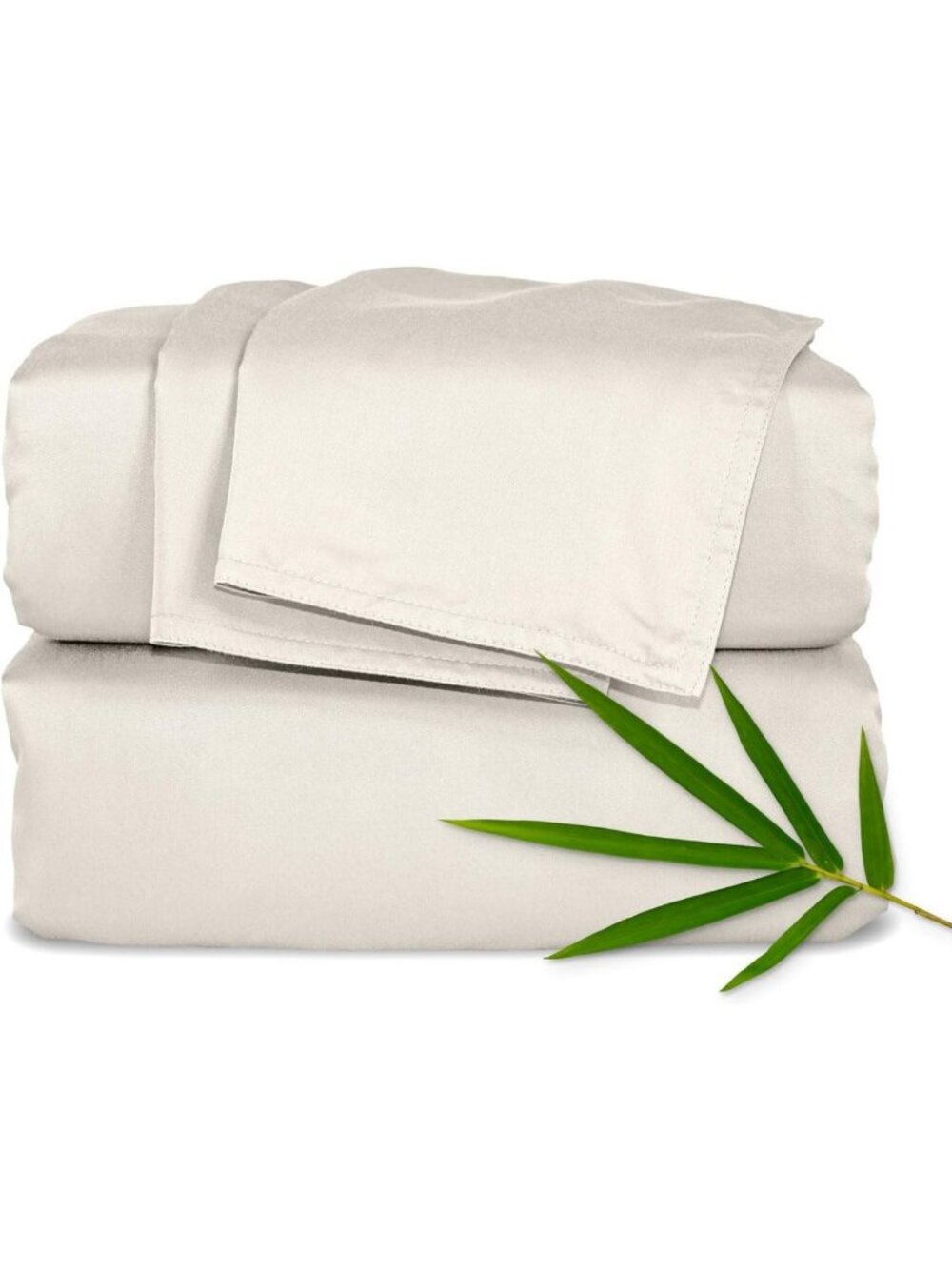 Luxuriously Soft Organic Bamboo Full Sheet Set - Cooling, Double-Stitched, Creme